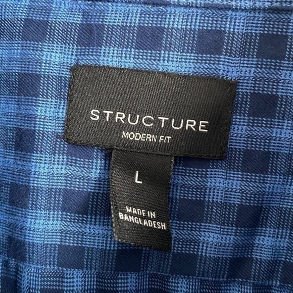 Structure • Mens Blue Plaid Button Up Shirt - Picture 4 of 4